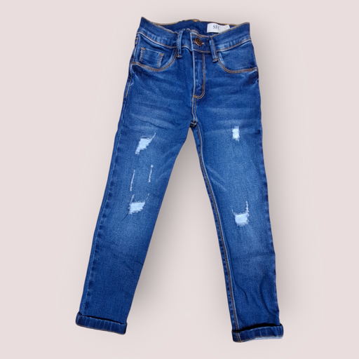 Jeans niña super slim con desgaste sistema ajustable en cintura 