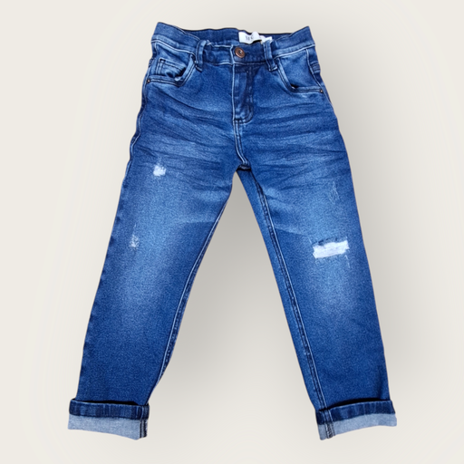 Jeans niño con desgaste sistema ajustable en cintura 
