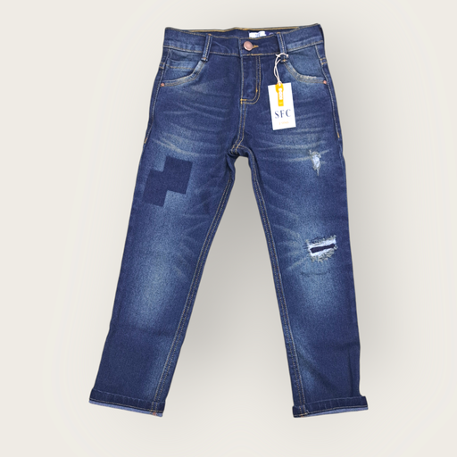 Jeans con desgastes sistema ajustable en cintura 